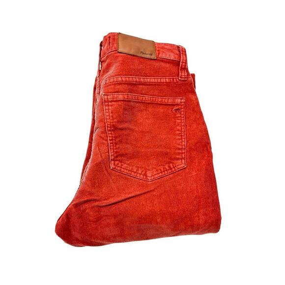 Madewell Cali-Demi Boot Rust Red Button Fly Bootcut Textured Denim Jeans Size 26 - Picture 1 of 8